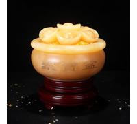 SSOPTMCB Feng Shui Treasure Basin Beige Jade Bowl Wealth Porsperity Figurine Chinese Gold Ingot Yuan Bao Ornament Cornucopia Luck Decor,L Gemstone Stone