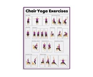 SSOPTMCB Gentle Chair Yoga Chart for Seniors - 24 Illustrated Stretching Poses for Strength & Stability, Seated Exercise for Physical & Home Mobility Practice(Framed,08x12inch(20x30cm))