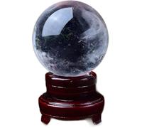SSOPTMCB Hand Polished Clear Quartz Crystal Sphere - Ball with Wooden Base, Balls for Witchcraft and Decorative,4.3"(11cm) Gemstone Stone