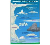 SSOPTMCB Homeschool Science Decor Types of Clouds Poster Educational Meteorology Wall-Art Weather Chart for Classroom Study Room Home Decor Canvas Print(Framed,16x24inch(40x60cm))