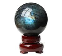 SSOPTMCB Labradorite Ball Quartz Sphere Crystal with Wooden Base,70mm Gemstone Stone
