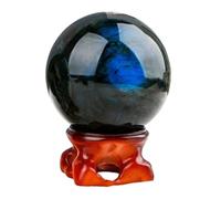 SSOPTMCB Labradorite Crystal Ball with Wood Stand,Polished Stone Sphere for,Fengshui Decor Orb for Home & Office,Gifts for Friends,8~9cm Gemstone Stone