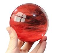 SSOPTMCB Large Quartz Crystal Ball with Wooden Stand,Red Smelt Feng Shui Gemstone Sphere,for,Fortune Teller, Scrying,Magic,Home Decor,16cm/6.3in Gemstone Stone