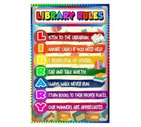 SSOPTMCB Library Rules Sign Colorful Educational Poster for Classroom Management Elementary Middle High School Wall Decor School Library or Homeschool Setup(Framed,12x18inch(30x45cm))