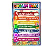 SSOPTMCB Library Rules Wall-Art for Classroom, Colorful Educational for Teachers, School Library Decor and Learning Aid(Unframed,16x24inch(40x60cm))