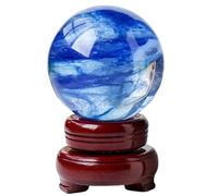 SSOPTMCB Melting Crystal Blue Quartz Ball with Stand,FengShui Decoration Crystals Sphere for Divination Home Office Decor,9cm/3.5in Gemstone Stone