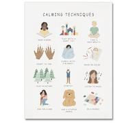 SSOPTMCB Mental Health Posters for Classroom - Calm Down Corner Kit with Boho Feelings Chart, Calming Techniques for, Special Education Office Wall Decor(Unframed,12x18inch(30x45cm))