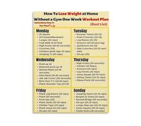 SSOPTMCB No Equipment Weight Loss Workout Poster At Home Weekly Full Body Exercise Routine and Fitness Guide Canvas Painting for Living Room(Unframed,08x12inch(20x30cm))