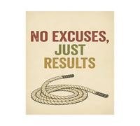 SSOPTMCB No Excuses Just Results Vintage Gym Poster Retro Fitness Motivational Wall-Art Battle Rope Canvas Print for Man Cave Decor(Framed,12X18inch(30X45cm))
