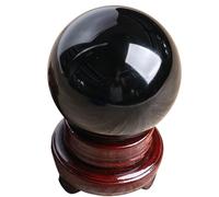 SSOPTMCB Obsidian Crystal Sphere Polished Divination Ball Crystals with Wood Stand Home Office Desktop Decoration Feng Shui Ornaments,5cm/1.96in Gemstone Stone