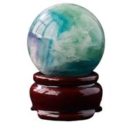SSOPTMCB Purple & Green Fluorite Crystal Ball with Wood Stand Small Feather Crystals Sphere Sculpture Home Office Decoration,Halloween Collectibles,7~8cm Gemstone Stone