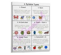 SSOPTMCB Reading Strategies Resource Six Syllable Types Phonics Poster Educational Wall-Art for Teachers Homeschool(Framed,16x24inch(40x60cm))