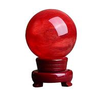 SSOPTMCB Red Crystal Ball,Polished Divination Decorative Sphere with Wood Stand Crystals Stone for, Witchcraft Halloween,Home Decorations,130mm Gemstone Stone