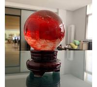 SSOPTMCB Red Crystal Ball with Wooden Stand FengShui Divination Spheres Decorative Glass Quartz for Home and Office Decor Witchy,15cm Gemstone Stone