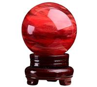 SSOPTMCB Red Crystal Ball with Wooden Stand,Melting Quartz, Divination Stone Sphere,for,Fengshui,Home Decoration,210mm/8.3in Gemstone Stone