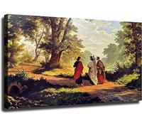 SSOPTMCB Road to Emmaus Wall-Art, Jesus Journey to Emmaus with Disciples Canvas Print, Biblical Scripture Poster for Christian Home Decor(Framed,12x18inch(30x45cm))