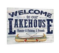 SSOPTMCB Rustic Lake House Wall-Art, “Welcome to Our Lake House” Vintage Canvas Print for Cabin, Camper, Entryway(Unframed,08x12inch(20x30cm))