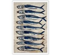 SSOPTMCB Sea Life Art Print, Vintage Style Sardine Painting on Canvas, Unframed Wall Decor for Bathroom, Kitchen or Marine Theme Bedroom(Unframed,08x12inch(20x30cm))