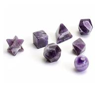 SSOPTMCB Símbolos geométricos sagrados de cristal platónico tallado de amatista natural con decoración de estrellas Merkaba, cristales Reiki