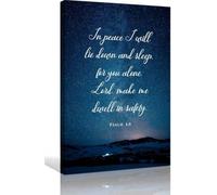 SSOPTMCB Sleep in Peace Psalm 4:8 Bible Verse Wall-Art, Modern Inspirational Scripture Print on Canvas for Christian Home, Bedroom and Office Decor(Framed,16x24inch(40x60cm))
