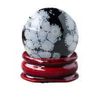 SSOPTMCB Snowflake Obsidian Ball Polished Stone Crystal Sphere Sculpture Figurine with Stand Home Decorative Crystals, 60~65mm Gemstone Stone