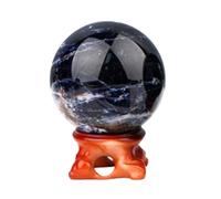 SSOPTMCB Sodalite Crystal Ball Blue Divination Gemstone Feng Shui Aura Home Desk Decoration with Wood Stand,40~50mm Gemstone Stone