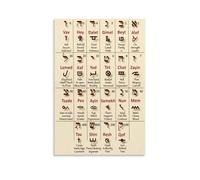 SSOPTMCB Vintage Hebrew Script, Ancient Alef Bet Canvas Print, Jewish Gift for Students, Rab lassrooms, Ready to Hang(Framed,12x18inch(30x45cm))