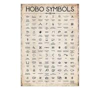 SSOPTMCB Vintage Hobo Code Poster - Secret Travelers Symbols and Meanings, Mysterious Retro Wall-Art for Home Office, Bar or Eclectic Living Room Canvas Print(Framed,12x18inch(30x45cm))