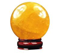 SSOPTMCB Yellow Crystal Ball Calcite Quartz Sphere Gemstone with Stand Feng Shui Ornament Sculpture Figurine,20cm/7.9in Gemstone Stone