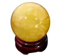 SSOPTMCB Yellow Crystal Ball for Home Decoration, Polished Citrine Divination with Wood Stand,Feng Shui Gemstone for Gifts Family Office Decor,95~100mm Gemstone Stone