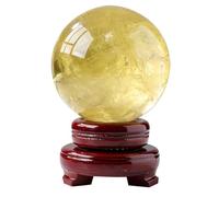 SSOPTMCB Yellow Crystal Ball Ornaments Raw Stone Home Office Opening Decoration with Base,75mm Gemstone Stone