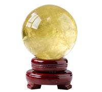 SSOPTMCB Yellow Crystal Ball Quartz Sphere with Wooden Base,Citrine ball-60mm Gemstone Stone