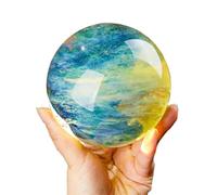 SSOPTMCB Yellow Crystal Ball Sphere with Stand,Melting Quartz Gemstone for Healing/Divination/Chakra Balance/Yoga/Home/Office FengShui Decoration,7.1"(18cm) Gemstone Stone