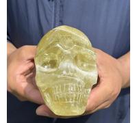 SSOPTMCB Yellow Quartz Crystal Hand Carved Skull Home Decoration Gift Decor(900-1000g) Gemstone Stone