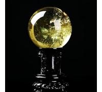SSOPTMCB Yellow Quartz Sphere for Fengshui, Citrine Crystal Ball Ornaments with Stand, Decorative Sculpture Figurine for Divination Home Desk Decor,60mm Gemstone Stone