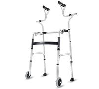 SssHfff Andadores para discapacidad, Andador Antiguo de 2 Ruedas con Doble Brazo de Apoyo Andador con bipedestador Plegable Ligero armazón de Aluminio(B)