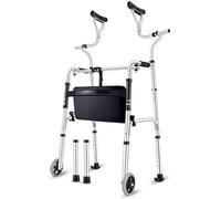 SssHfff Andadores para discapacidad, Andador Antiguo de 2 Ruedas con Doble Brazo de Apoyo Andador con bipedestador Plegable Ligero armazón de Aluminio(A)