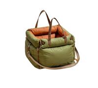 SSUYGF Cama Perro Coche Refuerzo Viaje Vintage Denim Patchwork Perro Mascota Coche Asiento Cama con Hebilla Cordón Ajustable Inferior Antideslizante Asiento Perro Coche(Orange Green)