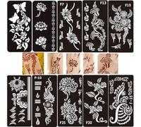 SSyang 10 Piezas Henna Tatuajes Plantilla, Henna Tattoo Negro, Mariposa, Flores, Geometría, Reutilizable, para Manos, Cumpleaños, Halloween, Navidad, Bailes (18,5x9,5)