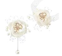 SSyang Boda Boutonniere y Flor De Muñeca Boda, Rose Boutonniere, Novio Ramillete, Ramillete para Mujer, Fiesta Blanca, decoración de Traje de Fiesta, 10.5 * 7cm,7 * 7cm(Blanco)