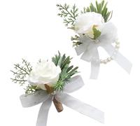 SSyang - Botones de muñeca de raso con flor y ramillete para muñeca de boda, botones para hombre, para fiesta de graduación, boda, color blanco