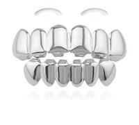 SSyang Dientes de Hip Hop, Conjunto de Dientes Hiphop, Dientes Dorados, Parrillas Dentales, para Hombres, Mujeres, Joyería del Cuerpo, Regalo de Fiesta de Cosplay de Halloween (Plata,6 Dientes)