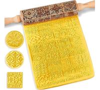 SSyang Rodillo de Navidad de Madera 3D con Patrón Tallado en Relieve, Rodillo de Cocina para DIY Hornear (35*4.5CM)