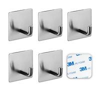 SSYR&P Juego de 6 Ganchos Adhesivos, Ganchos Adhesivos de Acero Inoxidable, Ganchos Impermeables Autoadhesivos 3M, No Requiere Perforación, Ideal para Cocina, Baño, Oficina. (plata)