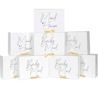 Ssyuysto 8 cajas de propuesta de dama de honor con cinta blanca con cierre de lazo dorado para dama de honor con lámina dorada para despedida de soltera, invitación de boda