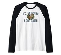 St. Andrews Scotland Crest Envejecido Camiseta Manga Raglan