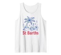 St Barths, Divertida, Isla Tropical, Palmera, Velero, Bosquejo Camiseta sin Mangas
