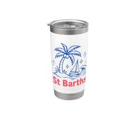 St Barths, Divertida, Isla Tropical, Palmera, Velero, Bosquejo Vaso térmico de acero inoxidable de doble pared