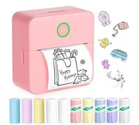 ST-CARE Impresora térmica portátil con 10 rollos de papel para diario/álbum de recortes, viajes, notas, listas, etiquetas, notas, notas, impresora de recibos para niños, mujeres, regalos para niños,