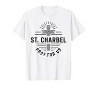 St. Charbel ruega por Nosotros Santo maronita católico Camiseta gráfica económica, Hombre, Blanco, S